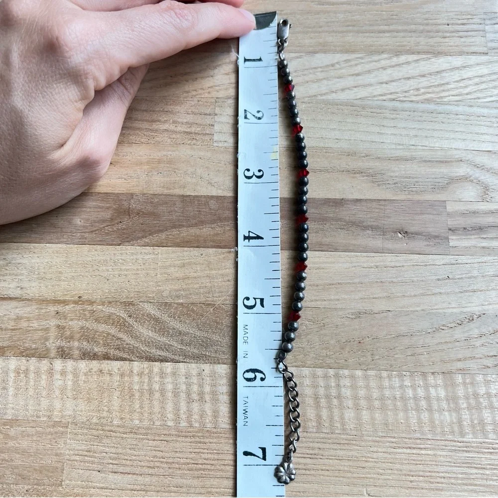 Vintage style 925 Sterling silver beaded bracelet ruby red crystal beads